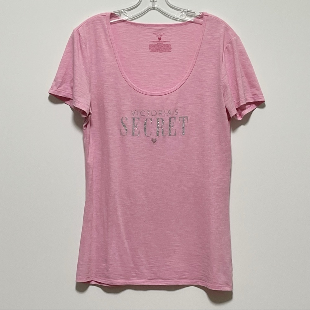 Victoria's Secret Fun Pink & silver Logo Design short sleeve scoop neck t-shirt